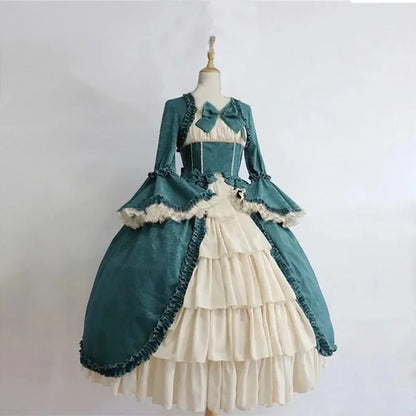 Medieval Retro Gothic Court Lolita Dress Square Neck Waist Spliced Bow Dress Strawberry Lolita