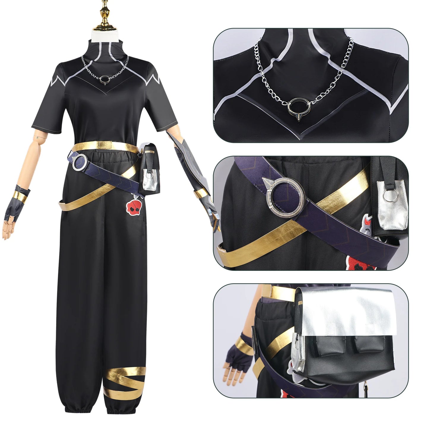 Jeu LOL HEARTSTEEL Ezreal Cosplay Costume LOL HEARTSTEEL GQ Ezreal Noir Unisexe Costume Halloween Ensemble Complet avec Lunettes