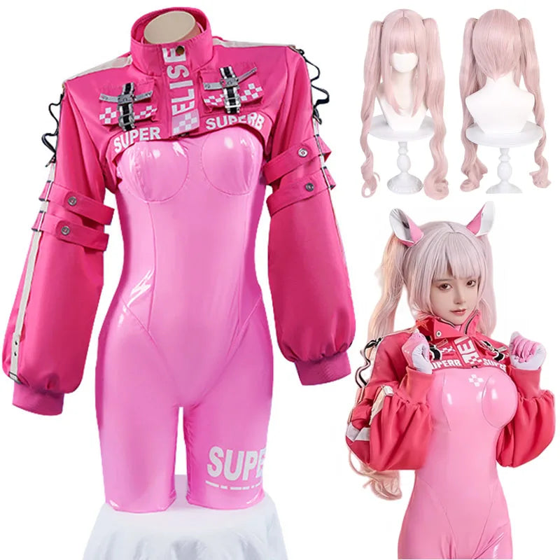 Costume de cosplay Nikki Alice pour femme, combinaison avec gants d'oreille, perruque, combinaison en latex, combinaison, veste