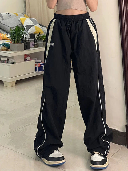 Pantalon cargo à jambe large pour femmes Y2k, streetwear décontracté, pantalon ample à cordon de serrage, pantalon de survêtement à cordon de serrage, jogging baggy vintage pour femmes