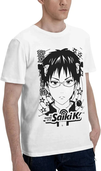 Anime 3D-Druck T-Shirt The Disastrous Life of Saiki K Jungen Kurzarm T-Shirts Mode Sommer T-Shirt Weiß