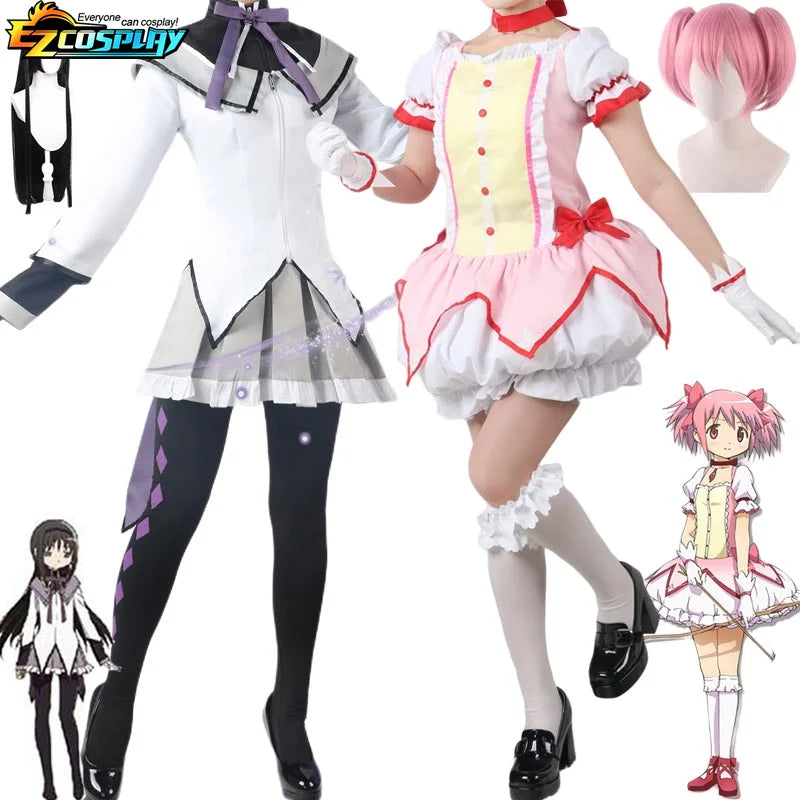 Anime Magical Girl Puella Magi Madoka Magica Akemi Homura Kaname Madoka Cosplay Costume Mahou Shoujo Perruque Costume de combat Robe Jupe