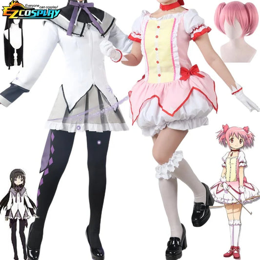 Anime Magical Girl Puella Magi Madoka Magica Akemi Homura Kaname Madoka Cosplay Kostüm Mahou Shoujo Perücke Kampfanzug Kleid Rock