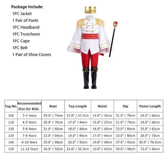 Costume de roi de jeu de rôle pour enfants d'Halloween Costume royal européen fantastique Coffret cadeau de Noël