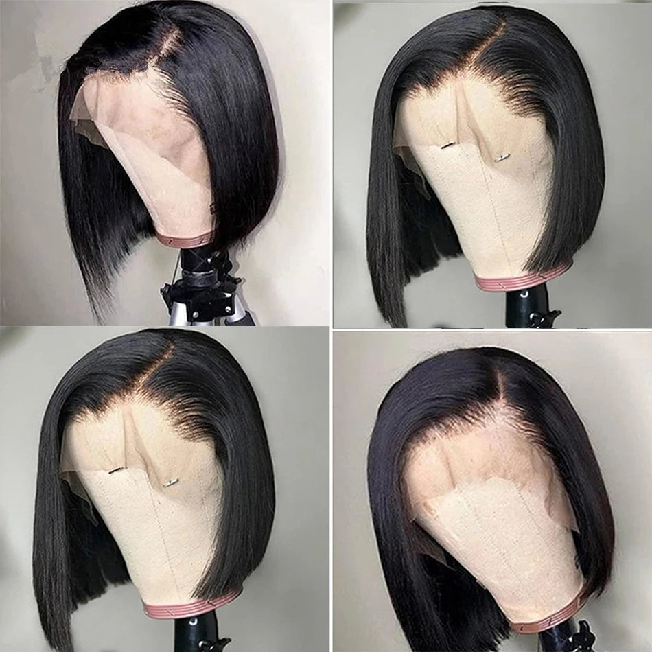 Gerade Bob-Perücke mit Knochenspitze, Echthaar-Perücke für Frauen, kurze Bob-Perücke, HD-Spitzen-Frontal-Perücke, klebefreie Perücke, Echthaar 180 %