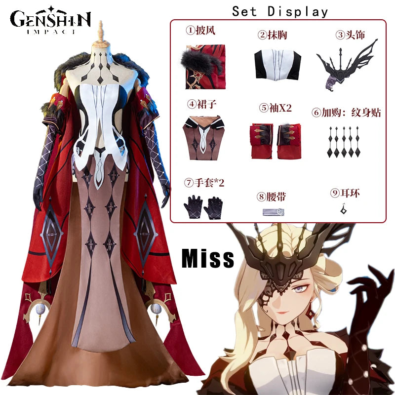 Anime Spiel Genshin Impact Kostüm Fatui Achter Sitz Die Dame La Signora Cosplay Uniform Haar Kleidung Halloween Kostüme Frauen