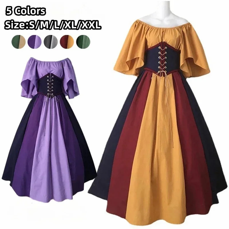 Medieval Costume for Women Halloween Corset Gothic Renaissance Dress Plus Size Flare Sleeve Ball Gown Cosplay Clothes