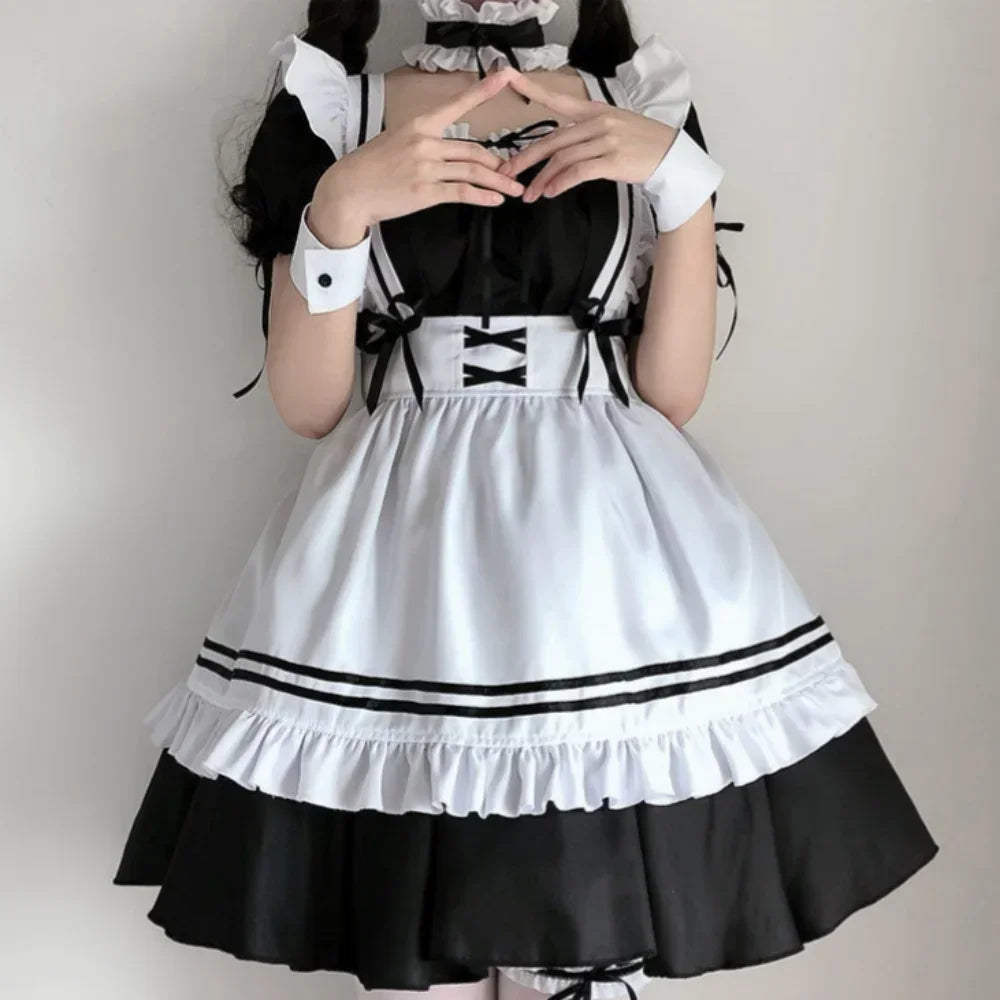 Süße Lolita Dienstmädchen Kostüme Mädchen Frauen Schöne Dienstmädchen Cosplay Kostüm Animation Show Japan Outfit Kleid 4xl Plus Size Lolita Schwarz