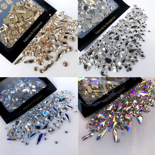 150 pièces strass ronds en verre à dos plat plus 20 pièces de bijoux de forme étrange conception de bricolage faisant des perles décorations de beauté pour le nail art