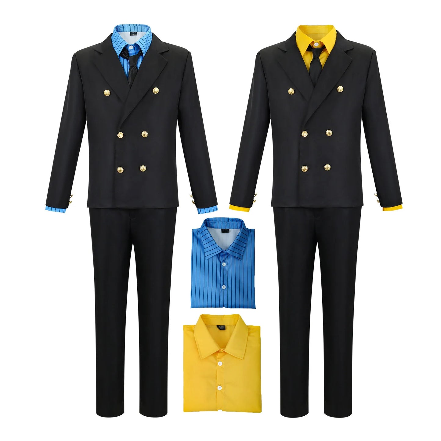 Costume de Cosplay Sanji Anime Vinsmoke pour homme et femme, ensemble de 4 pièces, haut + pantalon + manteau + nœud papillon, jaune, pour Halloween et Noël, 2 ans