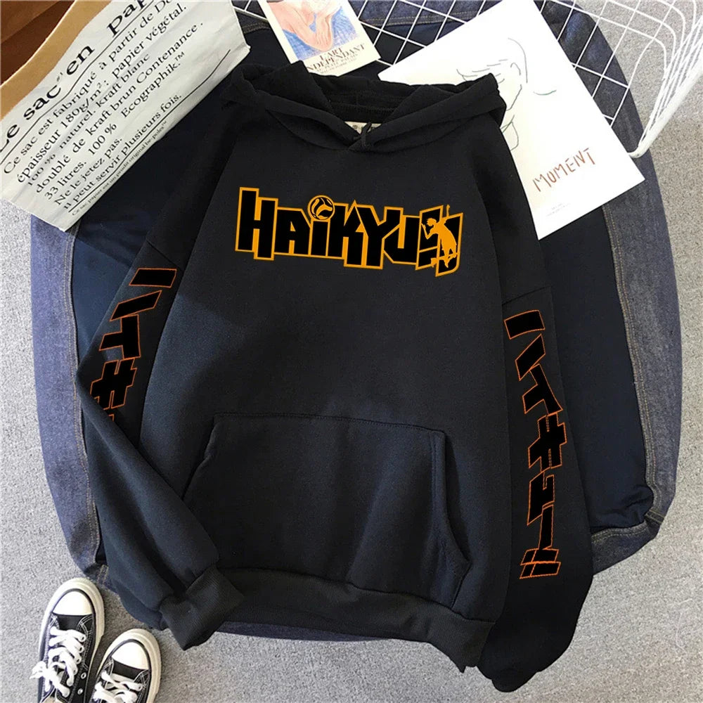 Sweat à capuche imprimé manga Haikyuu pour homme, nouvelle mode, style hip-hop, polaire, col ras du cou, vêtements mignons