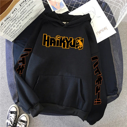 Sweat à capuche imprimé manga Haikyuu pour homme, nouvelle mode, style hip-hop, polaire, col ras du cou, vêtements mignons