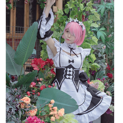 Anime „Leben in einer anderen Welt von Zero“: Rem/Ram Cosplay-Kostüm, Halloween, Frau, Cosplay-Perücke, Kleidung, inklusive Kopfbedeckung, Socken