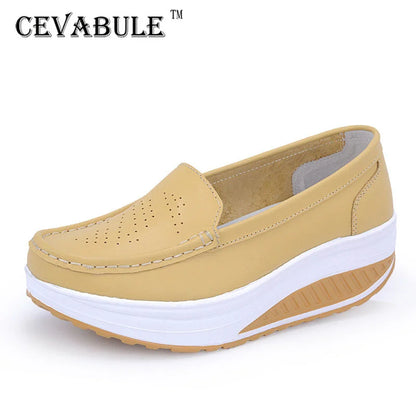 CEVABULE Damenschuhe, weiße, atmungsaktive Sneakers, Leder, dicke Unterseite, Slope Muffin, Damen-Einzelschuhe, Sneakers SPP