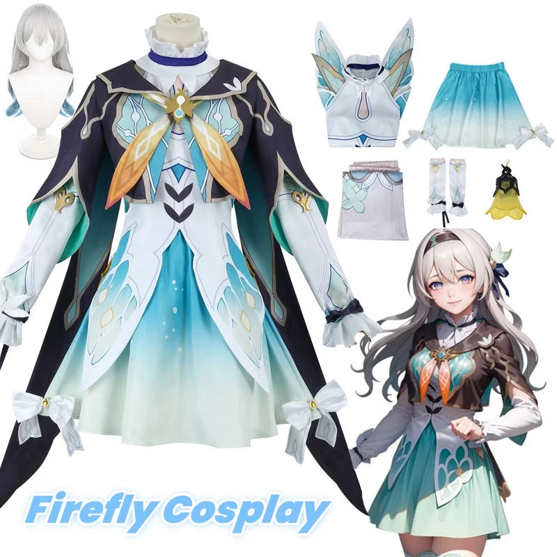 Spiel Honkai Star Rail Firefly Cosplay Kostüm Kleid Uniform Perücke Komplettset Anzüge Uniform Firefly Cosplay Perücke Kostüm Requisiten