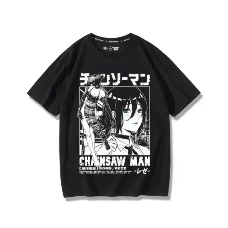 Anime T-Shirt Damen Chainsaw Man Manga Grafik Herren Baumwolle Kurzarm T-Shirt Übergröße Damen Tops Sommer