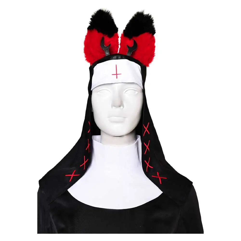 Nun Alastor Cosplay Nun Costume Hazzbin Fantasia Hotel Cosplay Hat Dress Disguise For Female Women Adult Halloween Carnival Suit