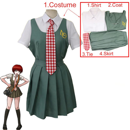 Anime Kostüme Danganronpa Koizumi Mahiru Cosplay Kostüm High School Student Uniform Rote Perücke Socken