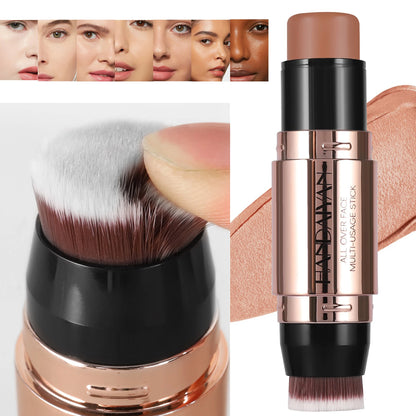 Crème de contouring pour le visage à double tête, bronzeur, maquillage, ombre claire et foncée, anti-cernes durable, éclaircissement du visage, contouring avec pinceau