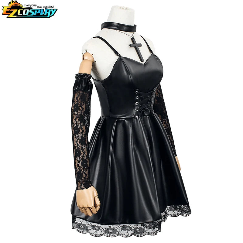 Death Note Cosplay Anime Misa Amane Kostüm Kunstleder Sexy Schwarz Lolita Sexy Kleid Kleidung Cosplay Kostüm Halloween-Party