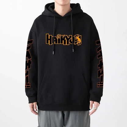 Sweat à capuche imprimé manga Haikyuu pour homme, nouvelle mode, style hip-hop, polaire, col ras du cou, vêtements mignons