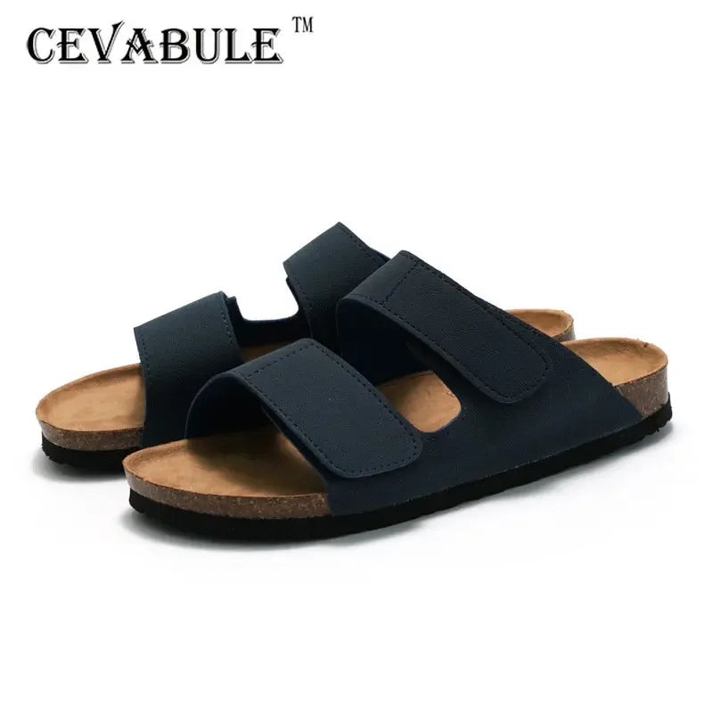 CEVABULE Herren Korkschuhe Mode Flip Flops Doppelriemen Nubukleder Strand Hausschuhe für Mann KWN