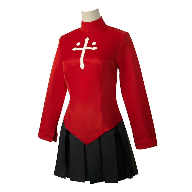 Anime Fate Stay Night Tohsaka Rin Cosplay Kostüme Mädchen Rotes Hemd Rock Frauen Halloween Kostüme Kleid Kopfbedeckung Rollenspiel