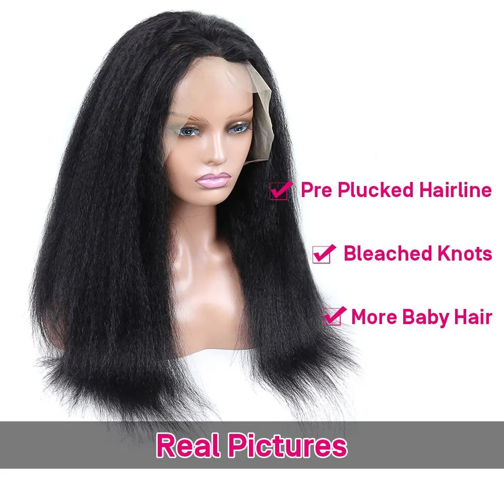 Kinky Straight Lace Front Wigs Human Hair 13x4 Yaki Straight Human Hair Lace Front Wigs Pre Plucked HD Transparent Wigs 12"-30"