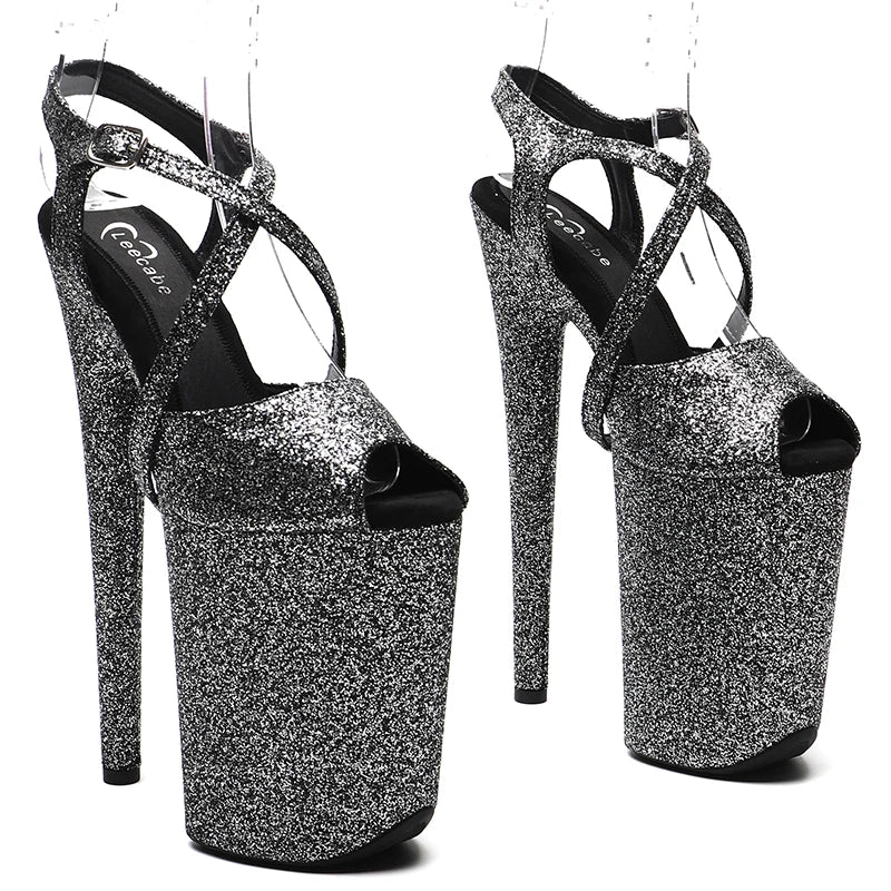 Leecabe 23CM / 9inches Glitter modische Plateau High Heels Sandalen Pole Dance Schuhe