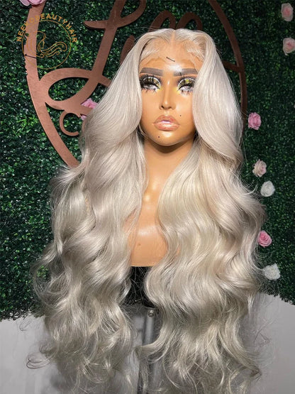 Platinum Ash Blonde Colored Lace Front Wig #60 Wavy Pre Plucked 13x6 HD Transparent Lace Frontal Wigs For Women Human Hair