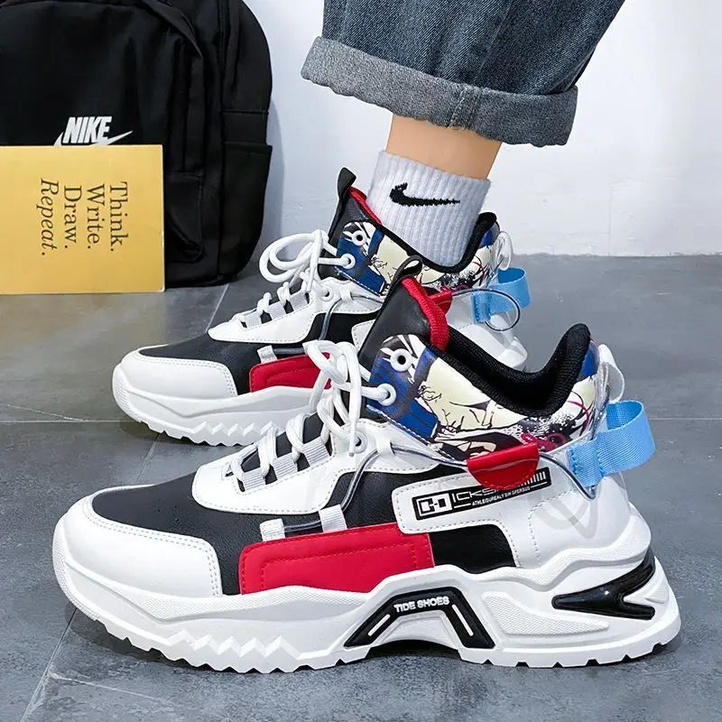 Men High Top Casual Shoes Personality Thick Soled Daddy Shoes Male Sports Sneakers Trainers Street Culture Walking Footwear Man