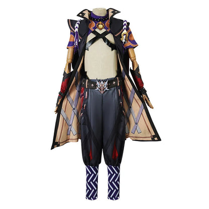 Costume de Cosplay d'Halloween Genshin Impact Arataki Itto, perruque de Cosplay d'anime, vêtements comprenant un collier, un nœud arrière et une ceinture