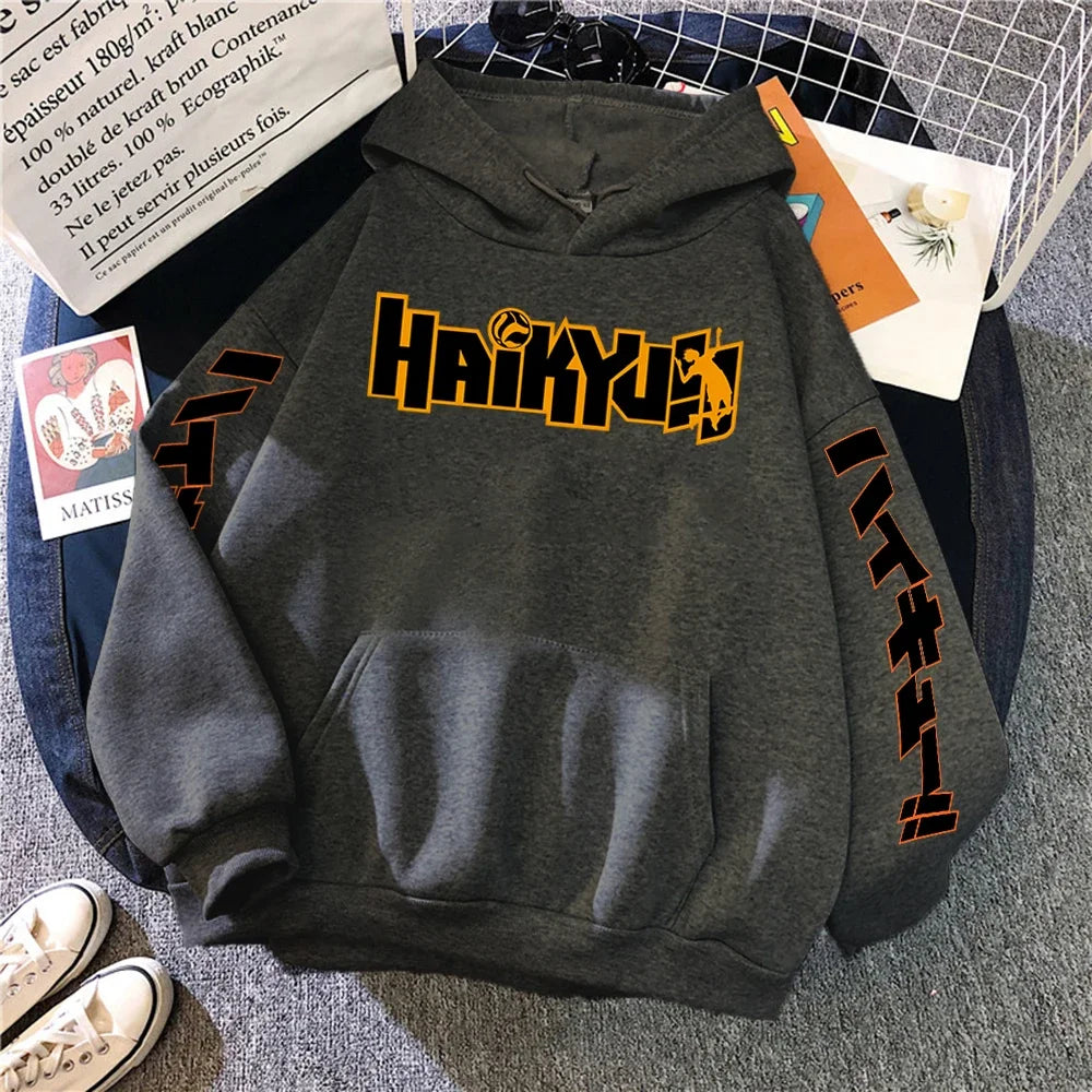 Sweat à capuche imprimé manga Haikyuu pour homme, nouvelle mode, style hip-hop, polaire, col ras du cou, vêtements mignons