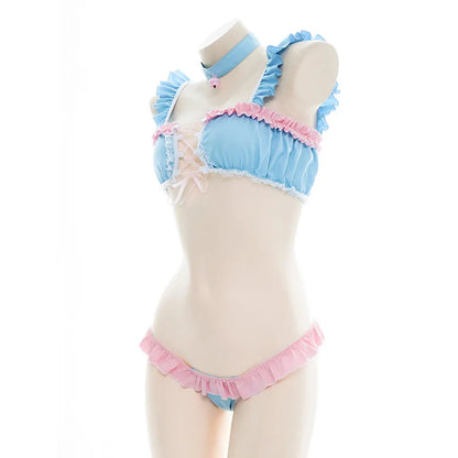 Maillot de bain bikini pour fille Lolita, costume Sukumizu, bretelles croisées sur la poitrine, lingerie, pyjama, uniforme, Cosplay