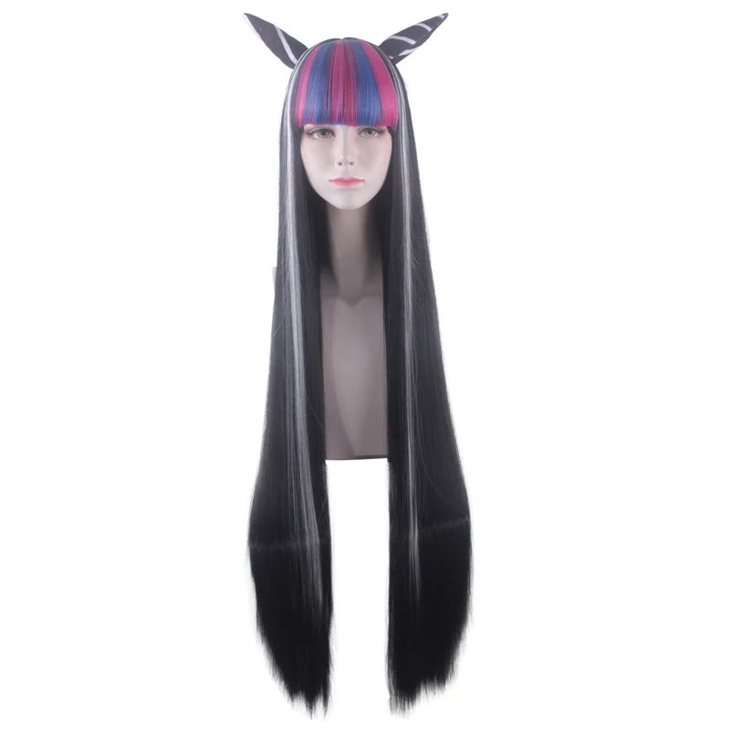 Anime Danganronpa Mioda Ibuki Cosplay Kostüm Bunte Teufelshornperücke für Frau Halloween Karneval Kostüm Requisiten