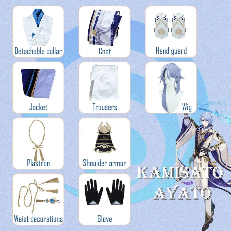 Genshin Impact Kamisato Ayato Cosplay Costume Uniforme Perruque Anime Halloween Costumes pour Hommes Jeu