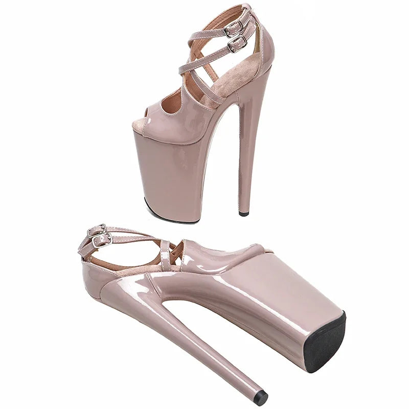 Leecabe 23CM/9 Zoll PU Obermaterial Offene Spitze Plateau Sexy High Heels Sandalen Pole Dance Schuhe