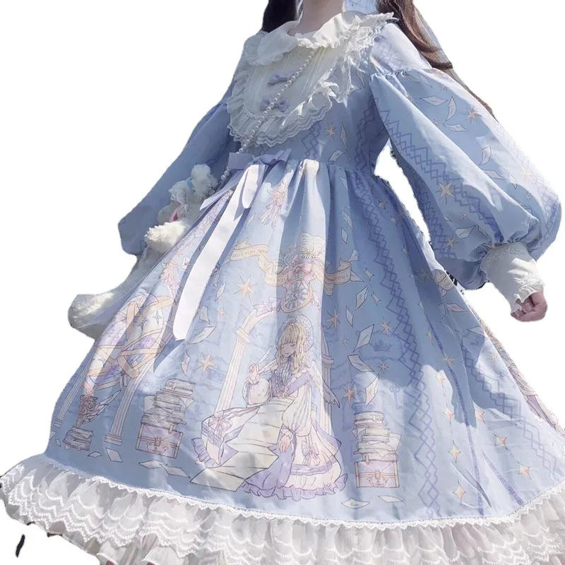 Robe Lolita Sweet Lolita Style Longue Nouvelle Étudiante Mignonne Manches Longues Lolita Ange Imprimé OP Lolita Robe Style Fée