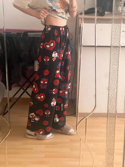 Pantalon de pyjama anime Hello Kitty Spider-Man Pantalon ample de dessin animé Y2K Vêtements de famille Pantalon de couple Cadeau pour fille