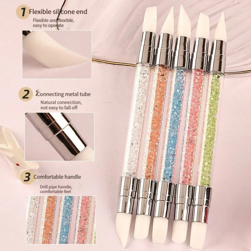 Nail Art Pen Double Head Silicone Flower Sculpting Pen Adjustable Glue Stick Embossing Pen Nail Art Brush Every Home Tool