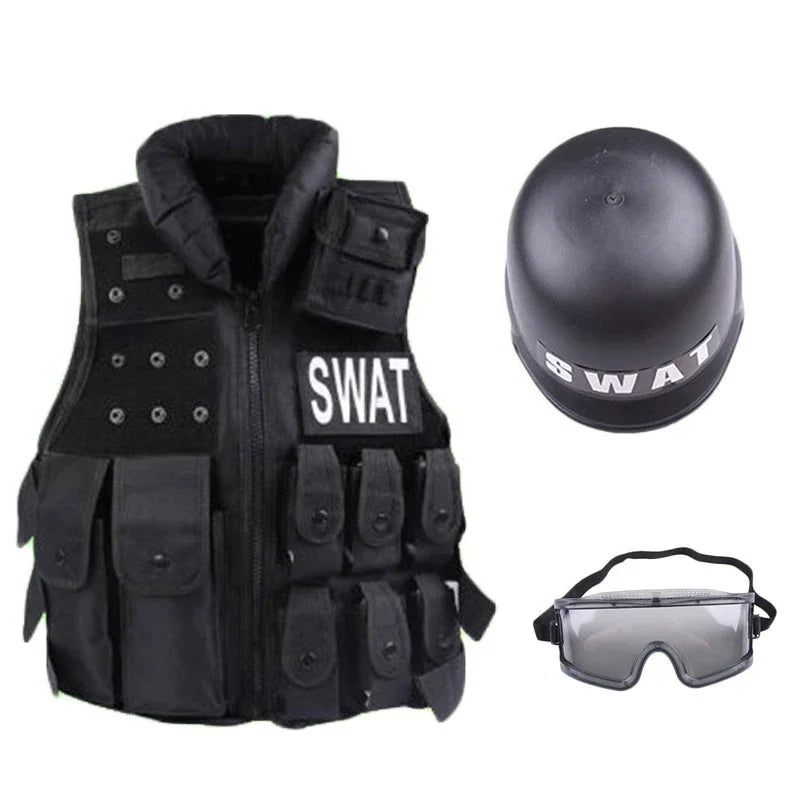 Gilet pare-balles de police pour garçon, carnaval d'Halloween, lunettes de sécurité pour garçons, hauteur 110 cm-150 cm