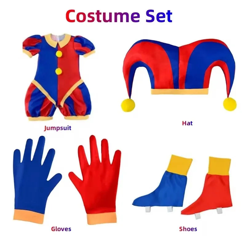 Pomni Digital Circus Jumpsuit Theater Kids Gifts Party Carnival Cosplay Hat Suits Clothing Vestido Christmas Cartoon Costume