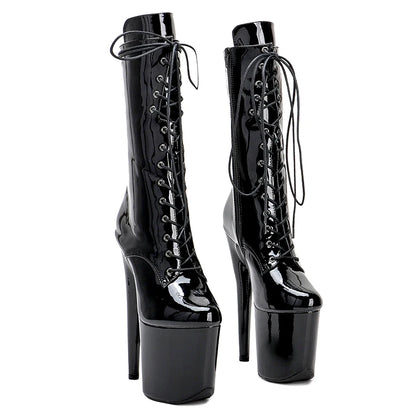 Leecabe Lack Obermaterial 20CM/8inches Pole Dance Schuhe High Heel Plateaustiefel geschlossene Zehen Pole Dance Stiefel