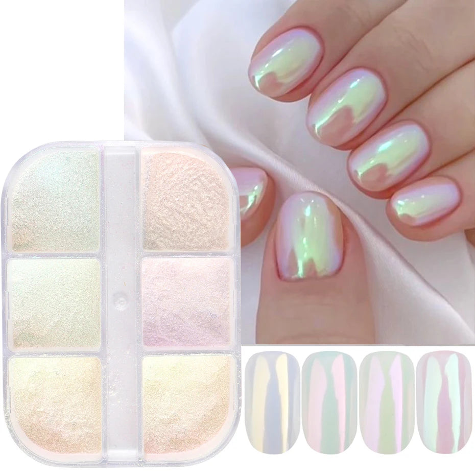 Moonlight Mirror Nails Powder Metallic Chrome Effect Pigments Gel Polish Laser Dust Glitter Aurora Shiny Pearl Nail Manicure Dec