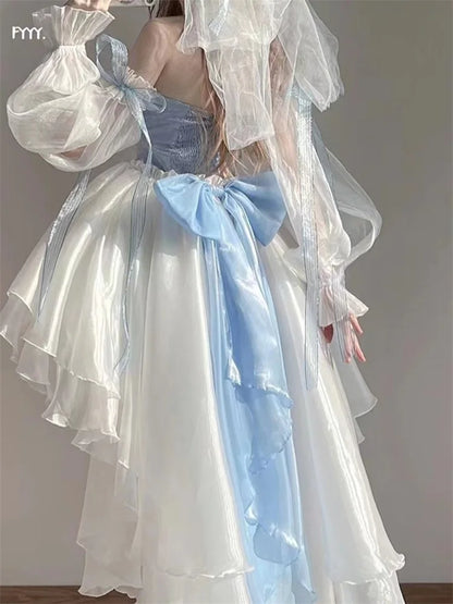 Lolita-Op im französischen romantischen Stil, elegantes Mädchen, Cosplay, Prinzessin, Puffärmel, Schleife, Schleife, Blumentunika, Netz, fantastisches Feenkleid