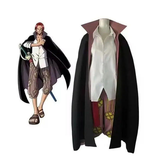 Anime-Film Red Shanks Cosplay-Kostüm für Erwachsene Männer, Einteiliger Tralike-Mantel, komplettes Outfit, Halloween-Party, Pirat mit roten Haaren