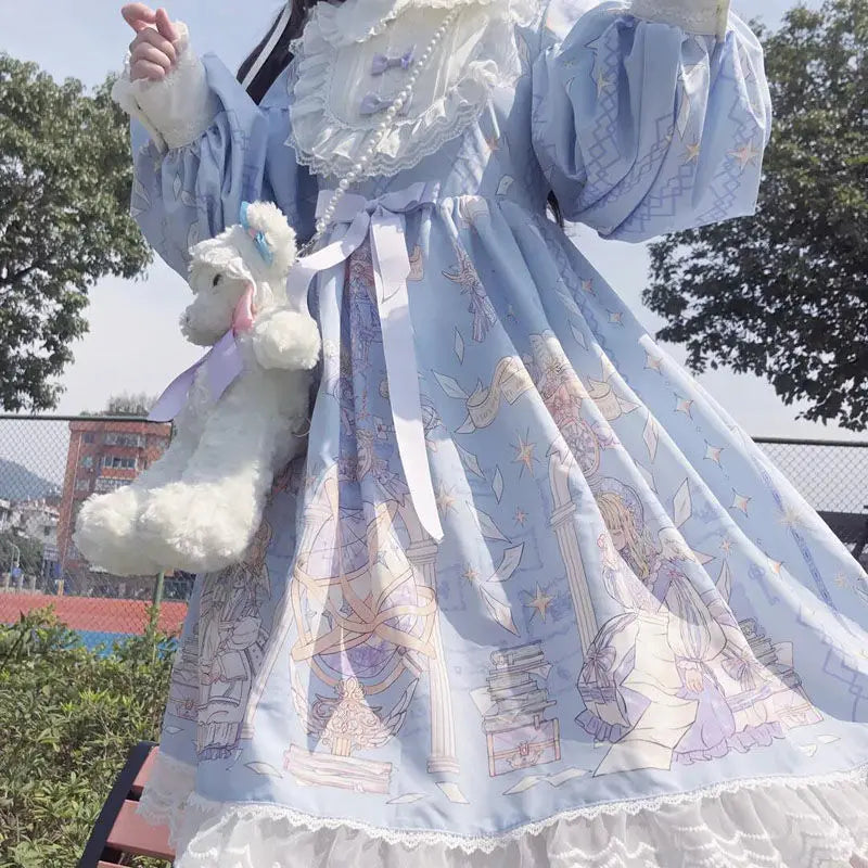 Robe Lolita Sweet Lolita Style Longue Nouvelle Étudiante Mignonne Manches Longues Lolita Ange Imprimé OP Lolita Robe Style Fée