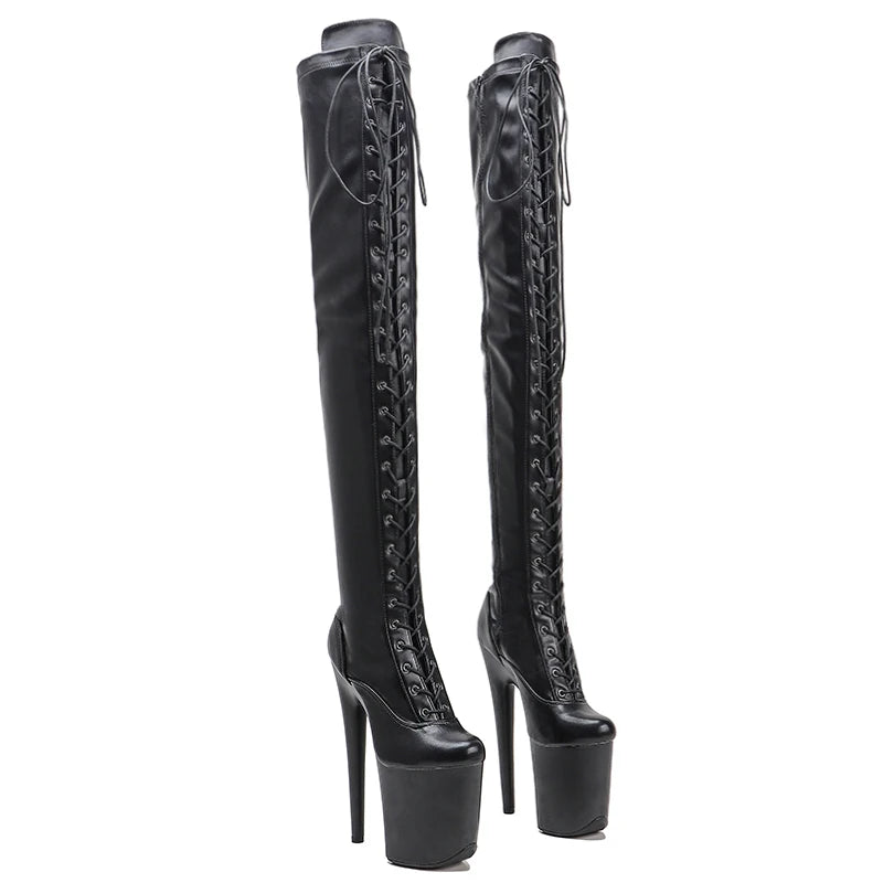 Leecabe 20CM/8 zoll Matte PU obermaterial Pole dance schuhe High Heel overknee geschlossene zehe plateaustiefel oberschenkel hohe stiefel