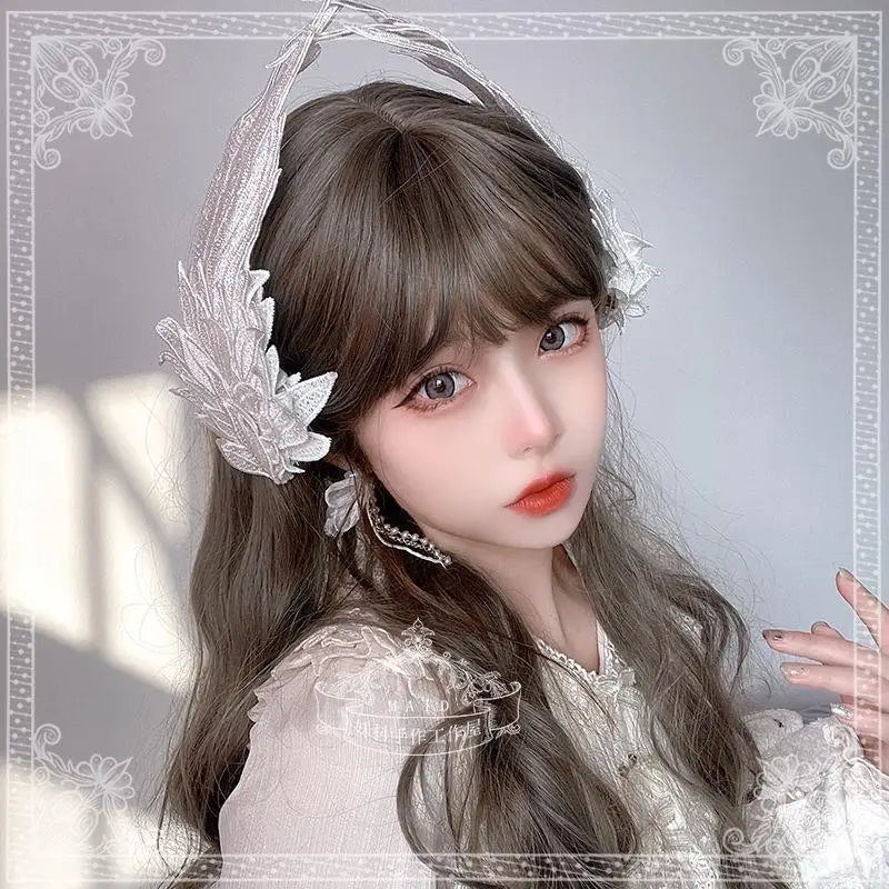 Coiffe Lolita Ailes d'ange Plume Noir Blanc Fête Performance Style gothique lolita Aile Ornement de cheveux