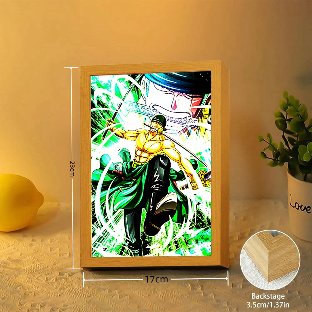 Anime-Figur One Piece Lichtmalerei Fotorahmen Zoro Luffy Led Nachtlicht Geburtstag Schlafzimmer Dekor Weihnachtsgeschenke Mondlampe